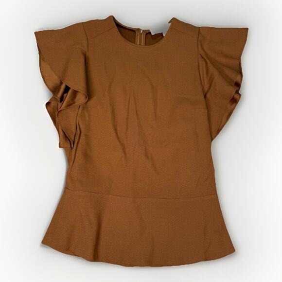 Vanessa Bruno Flutter Sleeve Top Blouse Brown Women’s size 36 US Small - Picture 1 of 8